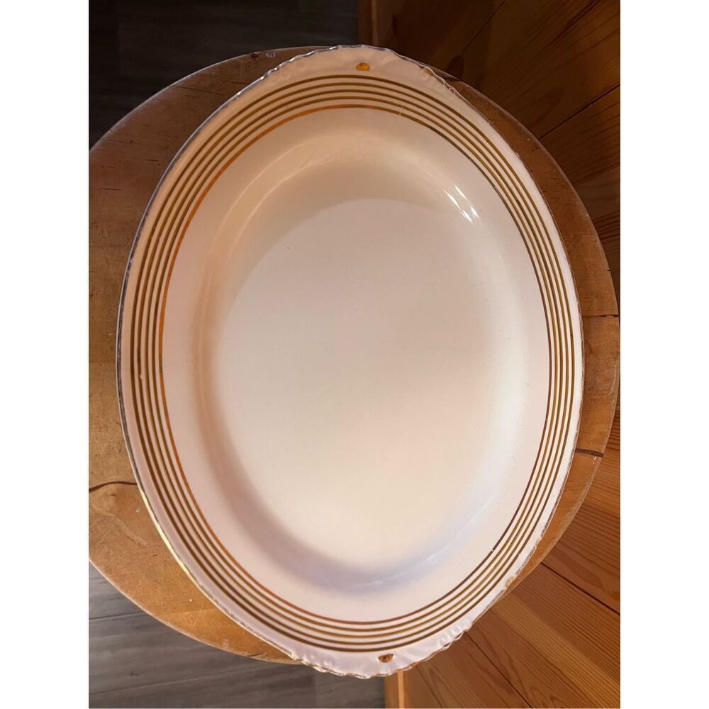 Homer Laughlin Eggshell Nautilus Platter Platinum striped (6096)